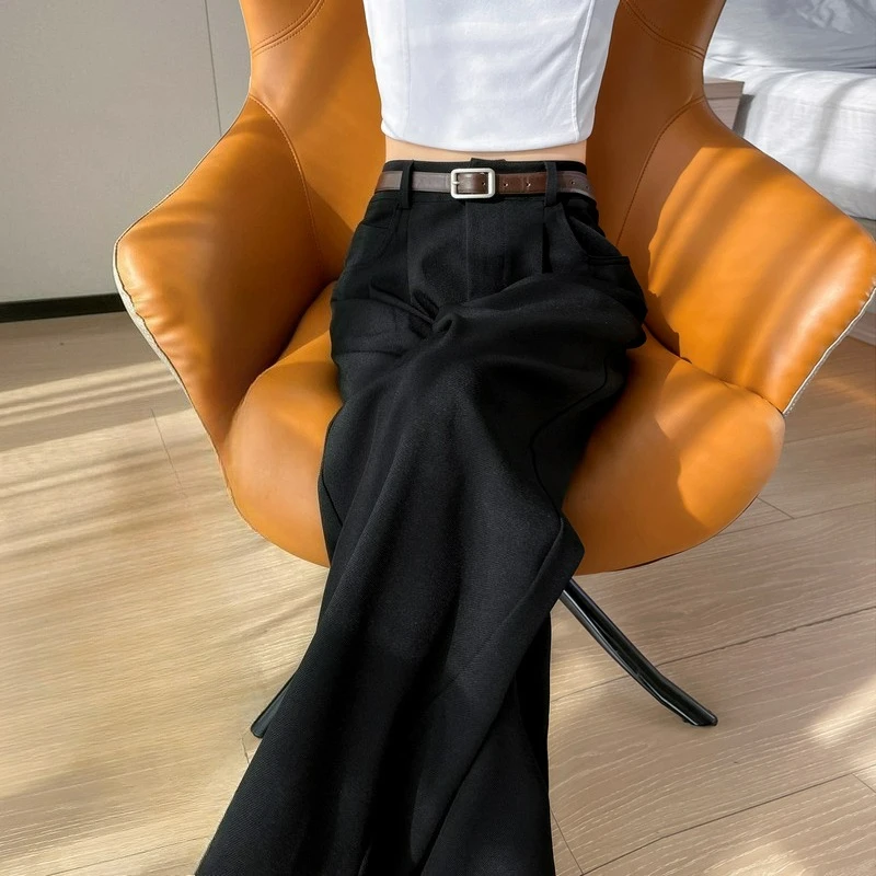 2024 Autumn/Winter New Plush Thickened Suit Pants High Waist Narrow Edition Wide Leg Pants Straight Leg Floor Pants for Women