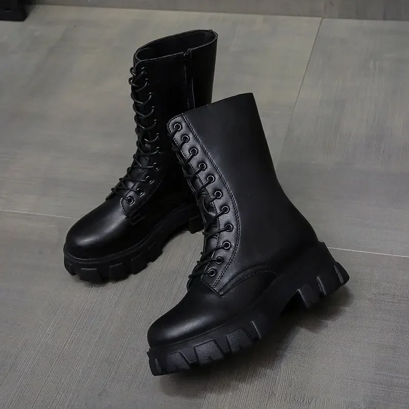 Spring and Fall 2024 new fashion comfortable round head casual mid-heel Doc Martens boots