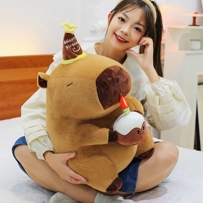 35cm Cake Hat Capybara Plush Simulation Capibara Anime Fluffty Toy Cute Doll Stuffed Animals Soft Doll Plush Christmas Gift