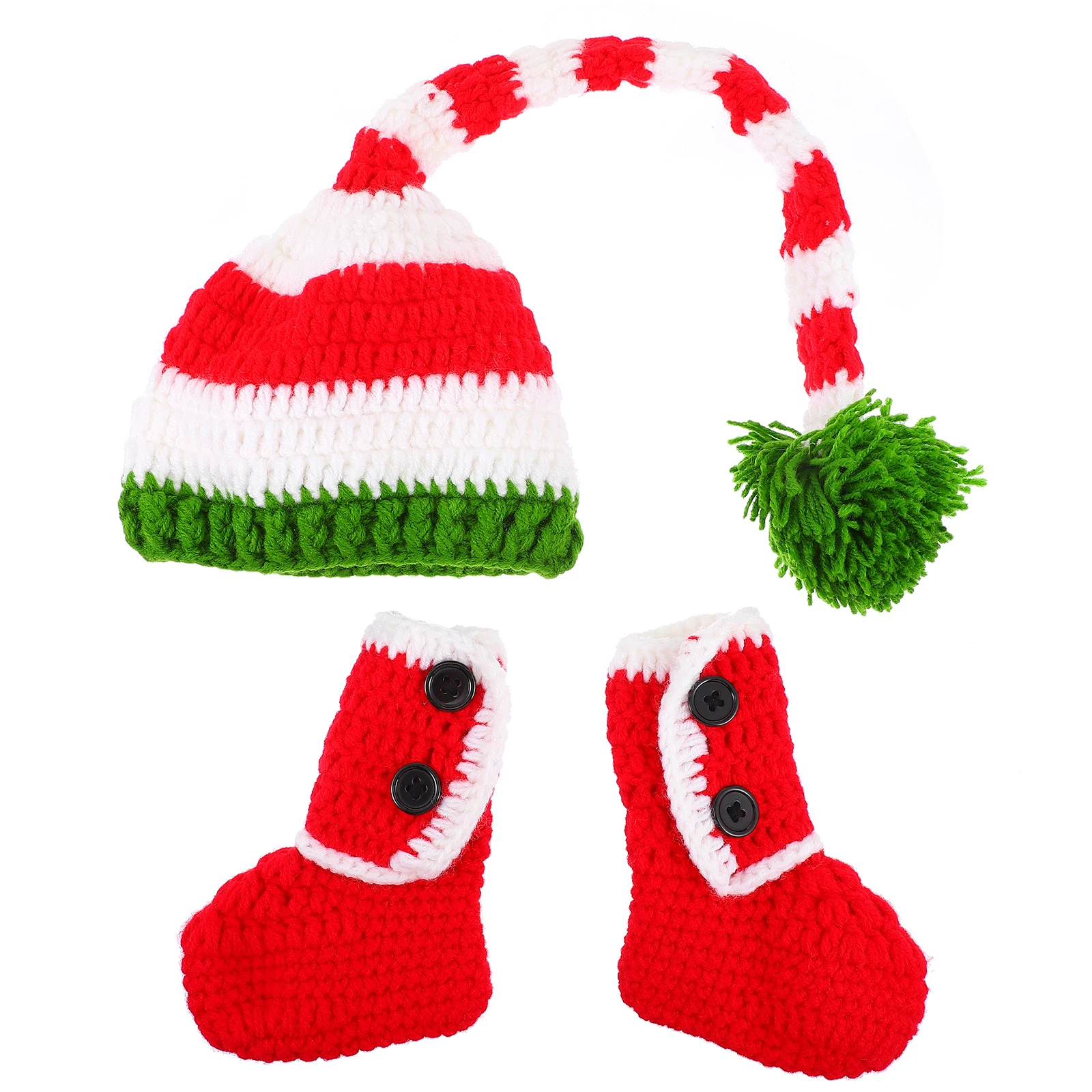 

Newborn Baby Hats Booties Set Warm Knit Hat Shoes Photo Props Gifts Red White Green Winter Holiday Style Crochet Beanie Long