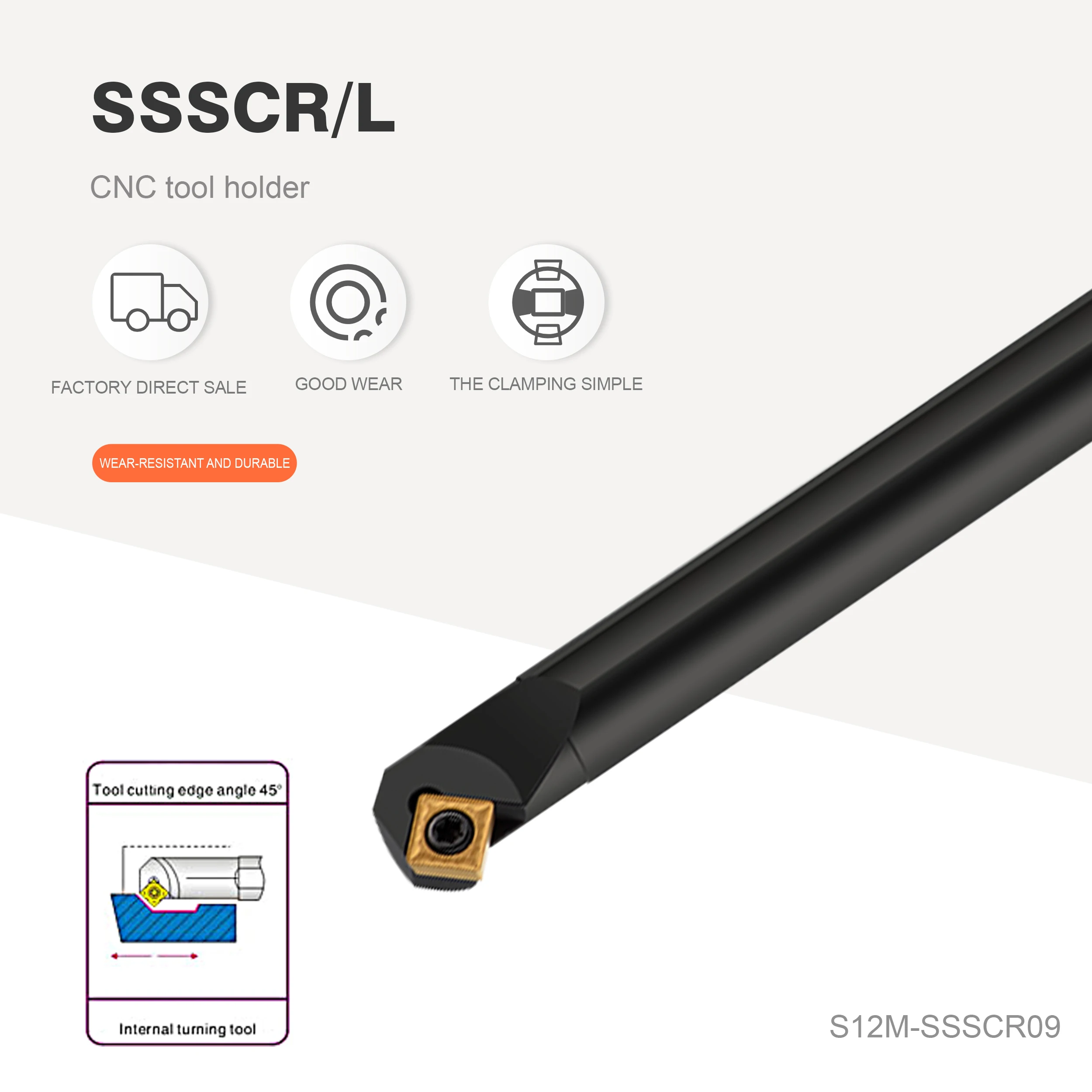 

S16Q-SSSCL09 S12M-SSSCR09 S25S-SSSCR09 Internal turning tool holder Carbide insert SCMT/SCGT09 Lathe cutting tool set