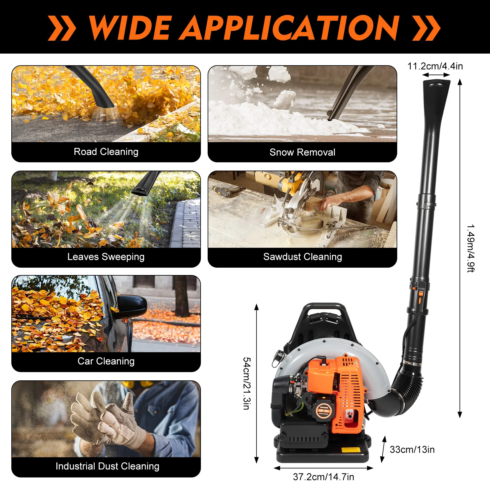 63CC Gas Leaf Blower with Backpack Design – 6800RPM, Large Fuel Tank, Adjustable Speed and Airflow, Ideal for Yard Work