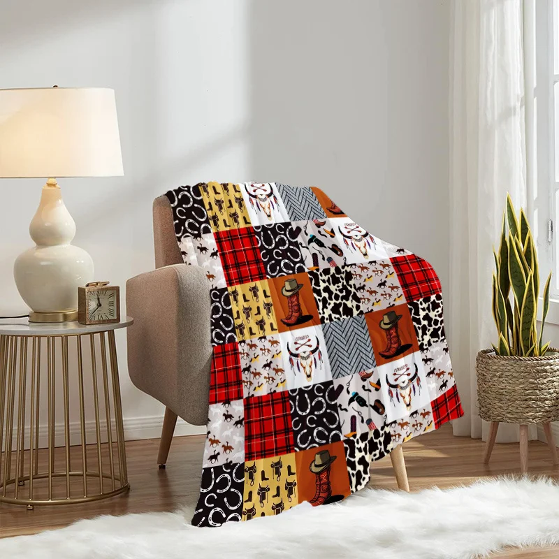 1pc Western Cowboy Pattern Flannel Blanket, Lightweight and Soft Throw Blanket, Gift Blanket for Family and Friends. Mother's Da