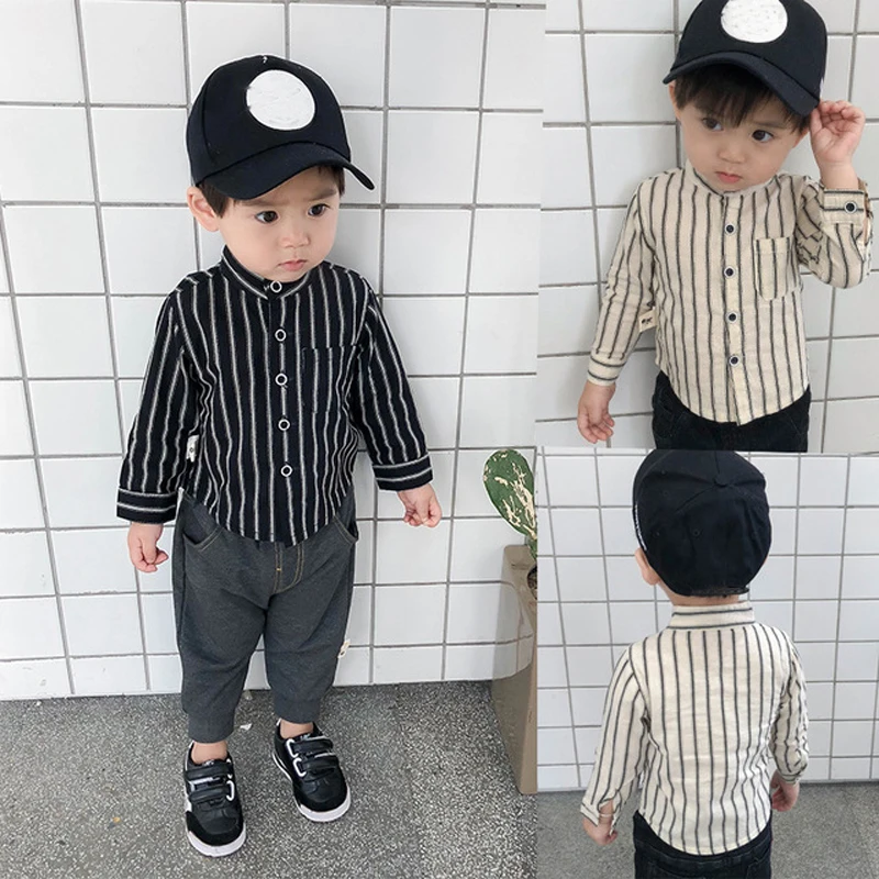 IENENS Kids Baby Cotton Clothing Boys Tops Shirts Casual Striped Blouse Infant Toddler Long Sleeve Fashion Shirt 1-5 Years