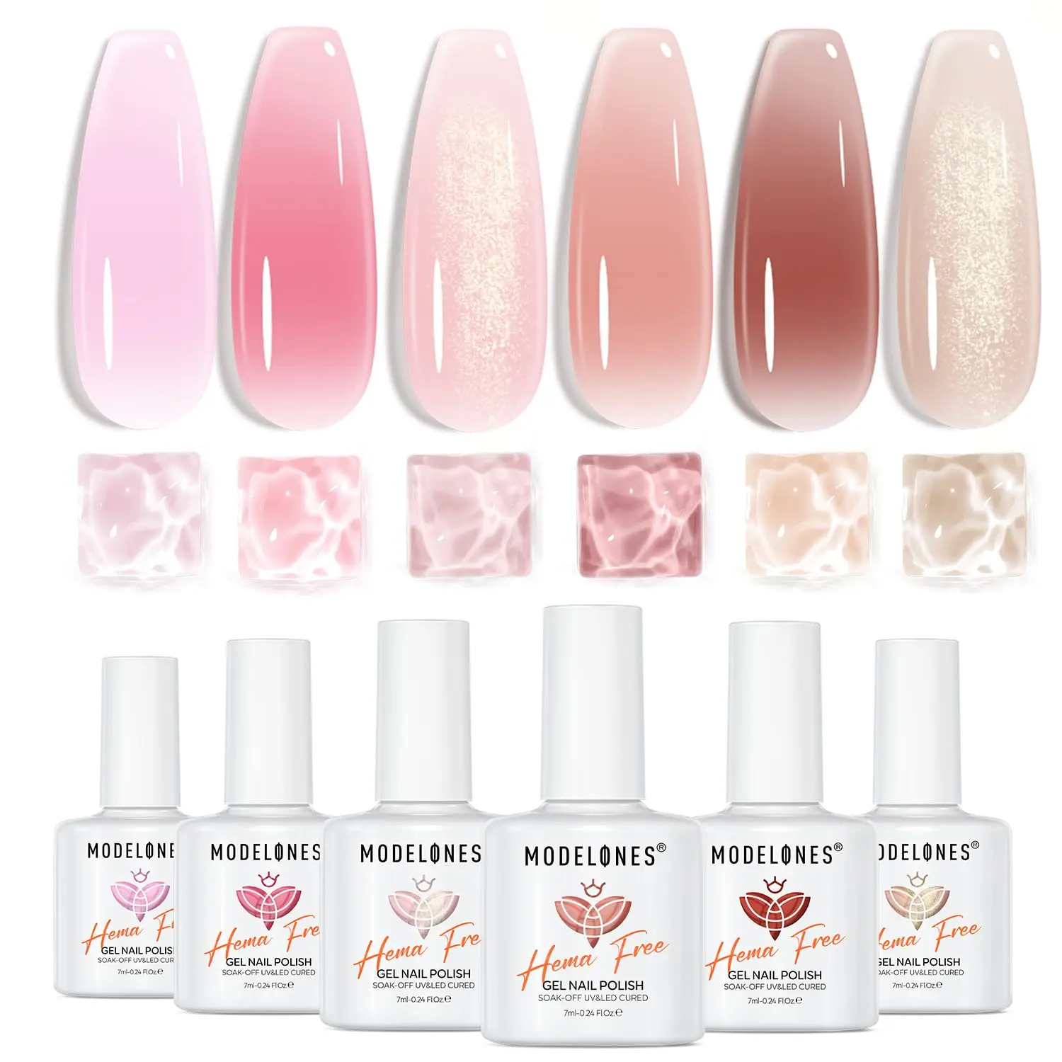 

Гель-лак для ногтей Modelones Jelly Gel, 6 цветов, без HEMA, прозрачный, молочно-розовый, полупрозрачный розовый, нюдовый гель-лак
