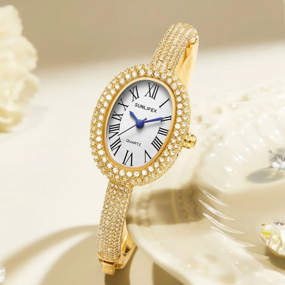 

Sunlifex знаменитые часы с инкрустацией бриллиантами для женщин, модные кварцевые наручные часы, роскошные женские часы-браслет, Reloj Mujer Montre