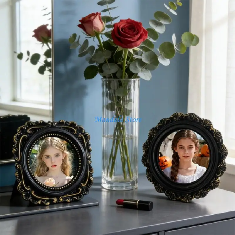 U2JC Decorative Black And Golden Resin Picture Frame With Elegant Carvings Detail For Photos And Photographs Photo Holder