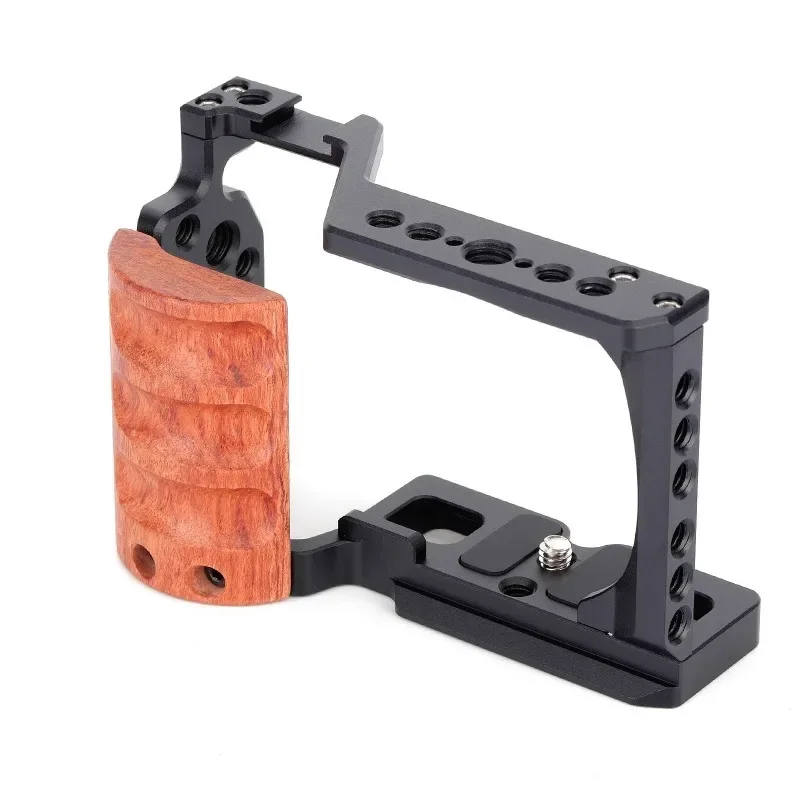 

For Sony ZV-E10 Cage Camera with Wooden Handle Cold Shoe Rabbit Cage Support Bracket Stabilizer Video Led Microphone Tripod