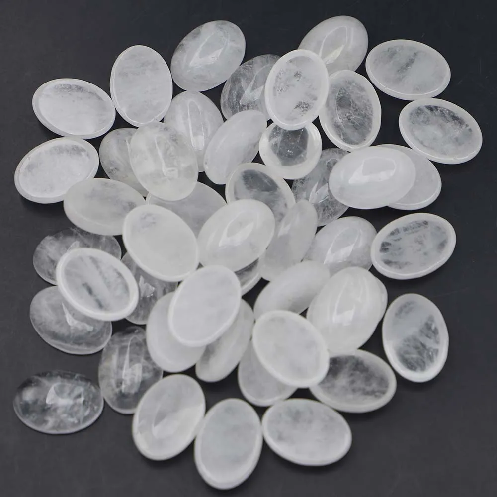 

13x18mm Natural Stone Oval Shape Cabochon Beads Clear Crystal Quartz Jewelry Making Material Clothes Accessories Wholesale 50pcs