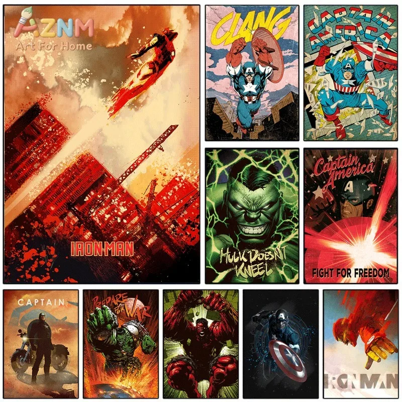 Iron Man Captain America Hulk Marvel Superhero Canvas Wall Art Unframed Print Retro Comic Poster For Boys Bedroom Dorm Home D