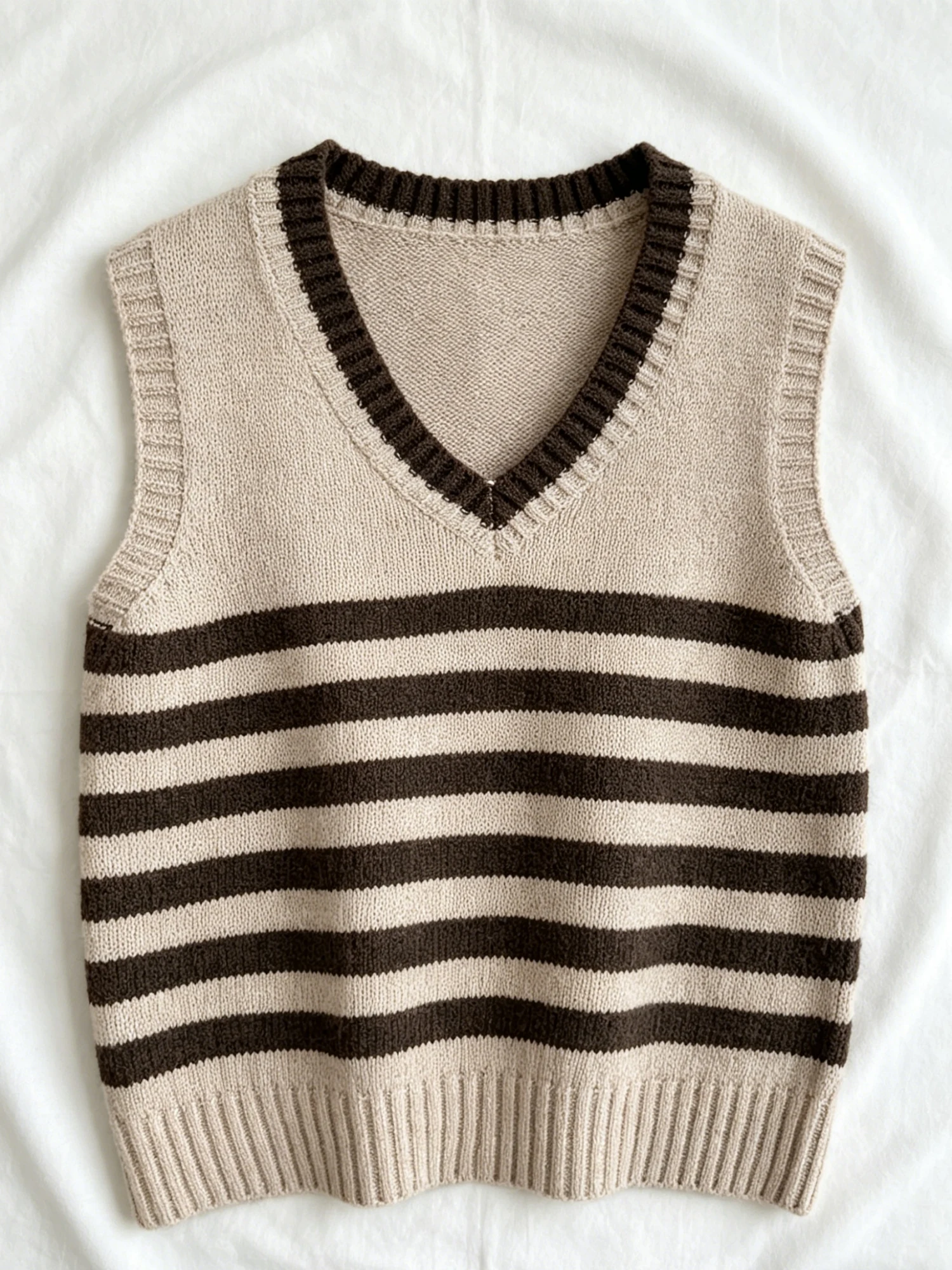 

Women's plus size casual elegant loose spring/summer V-neck sleeveless knitted color blocked striped vest