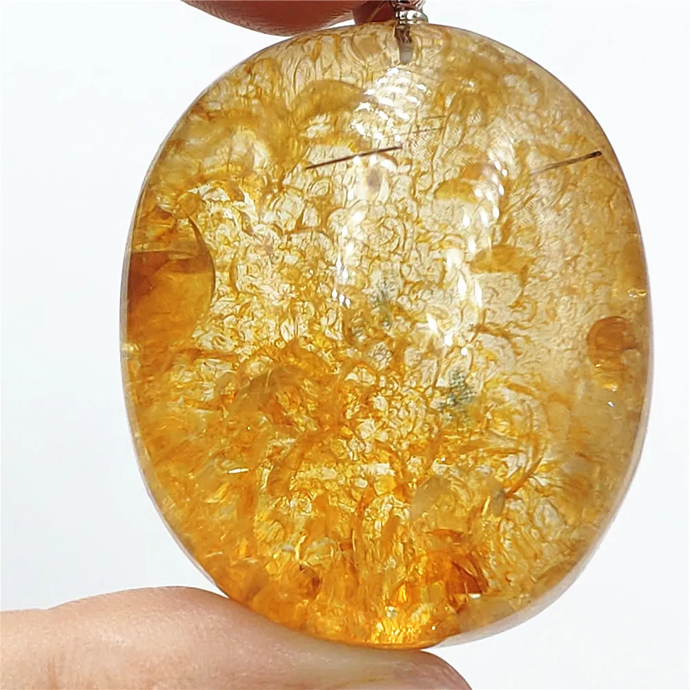 

Натуральный желтый лимонит фантомный кварц кулон ожерелье 37x31x18 мм прозрачный фантомный женский кулон с лимонитом большой овальный камень AAAAA