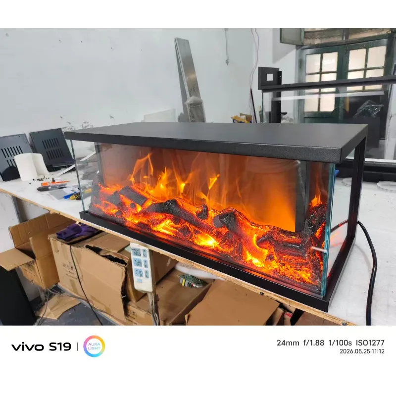 800 Mm 3-Sided Built-In Electric Fireplace TV Cabinet Heating Function Metal Construction Remote App-Controlled LED Flame