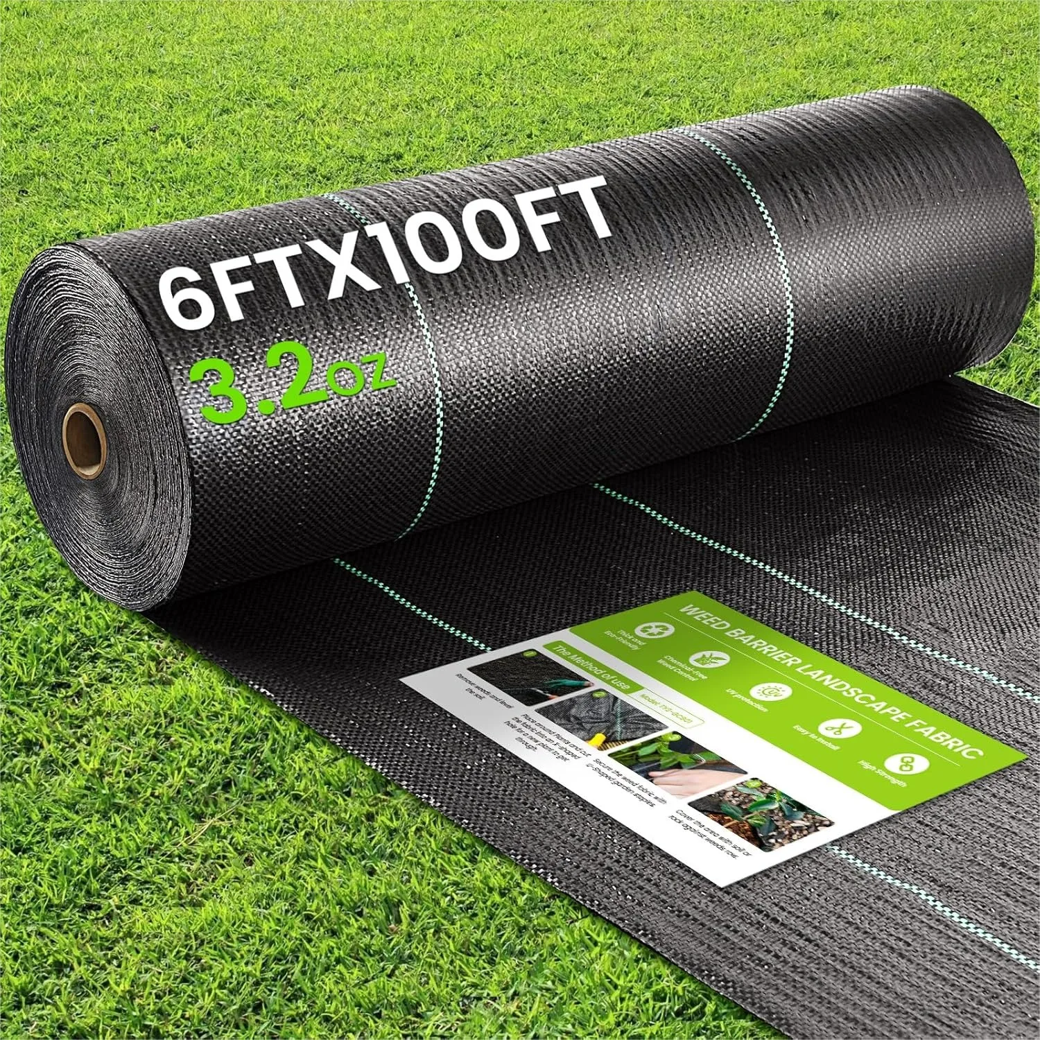 Weed Barrier Fabric 6x100ft, Heavy Duty Woven Geotextile Ground Cover for Garden Weed Control