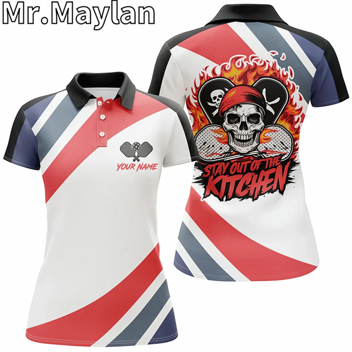 3D Custom Skull Pickleball Polo Shirts For Men Women Pickleball  Attire Stay Out Of The Kitchen Tops Gift for Pickleball Lovers