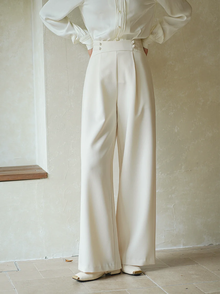 

Новые женские широкие брюки 2025 года в китайском стиле, свободного кроя, с пуговицами, прямого силуэта, осенне-зимние, струящиеся