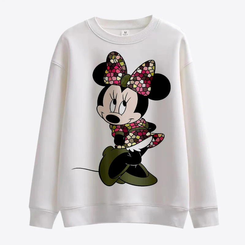 Nowy Disney kubuś puchatek puchatek i Mickey Minnie Anime damska bluza wycięcie pod szyją luźny sweter jesień zabawa nadruk z długim rękawem Top