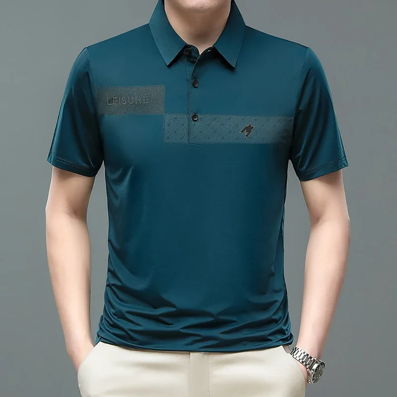 BROWON Brand Fashion Men T Shirt 2026 Summer Breath Regular Fit Tops Male Letter Print  Short Sleeve Turn-Down Collar T-Shirt