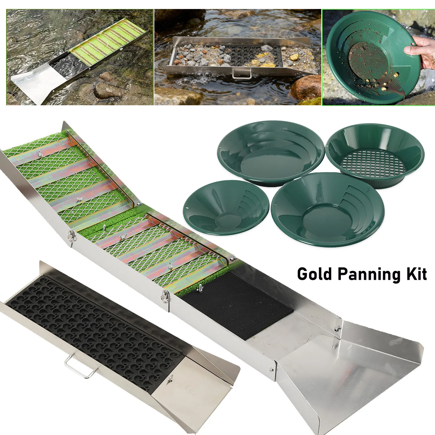 Kit de Prospección de Oro con Canaleta de Aluminio, Equipo Portátil de Minería de Oro, Herramienta de Recuperación