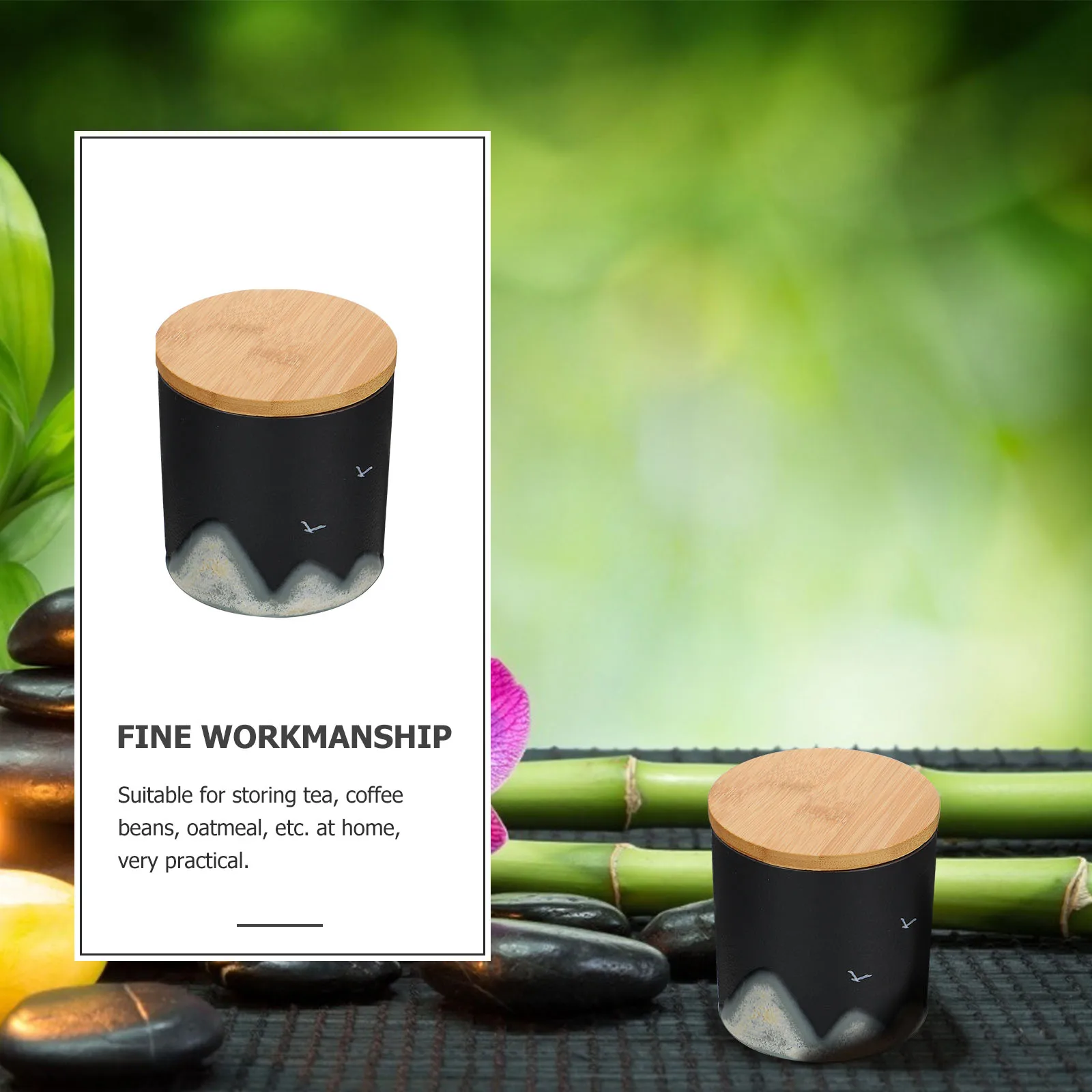 

Premium Storage Jar Airtight Lid Loose Leaf Tea Canister Black Green Scented Tea Container Food Safe Odorless Smooth Touch Black