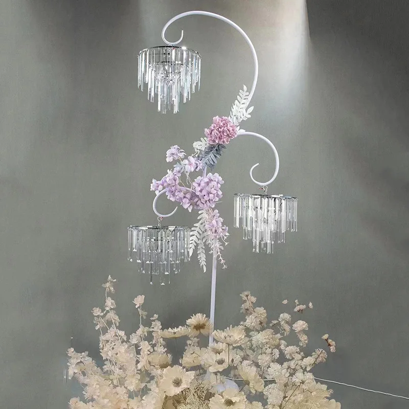 Wedding wrought iron luminous props flower buds luxury crystal road guide ornament wedding arrangement stage background decorati