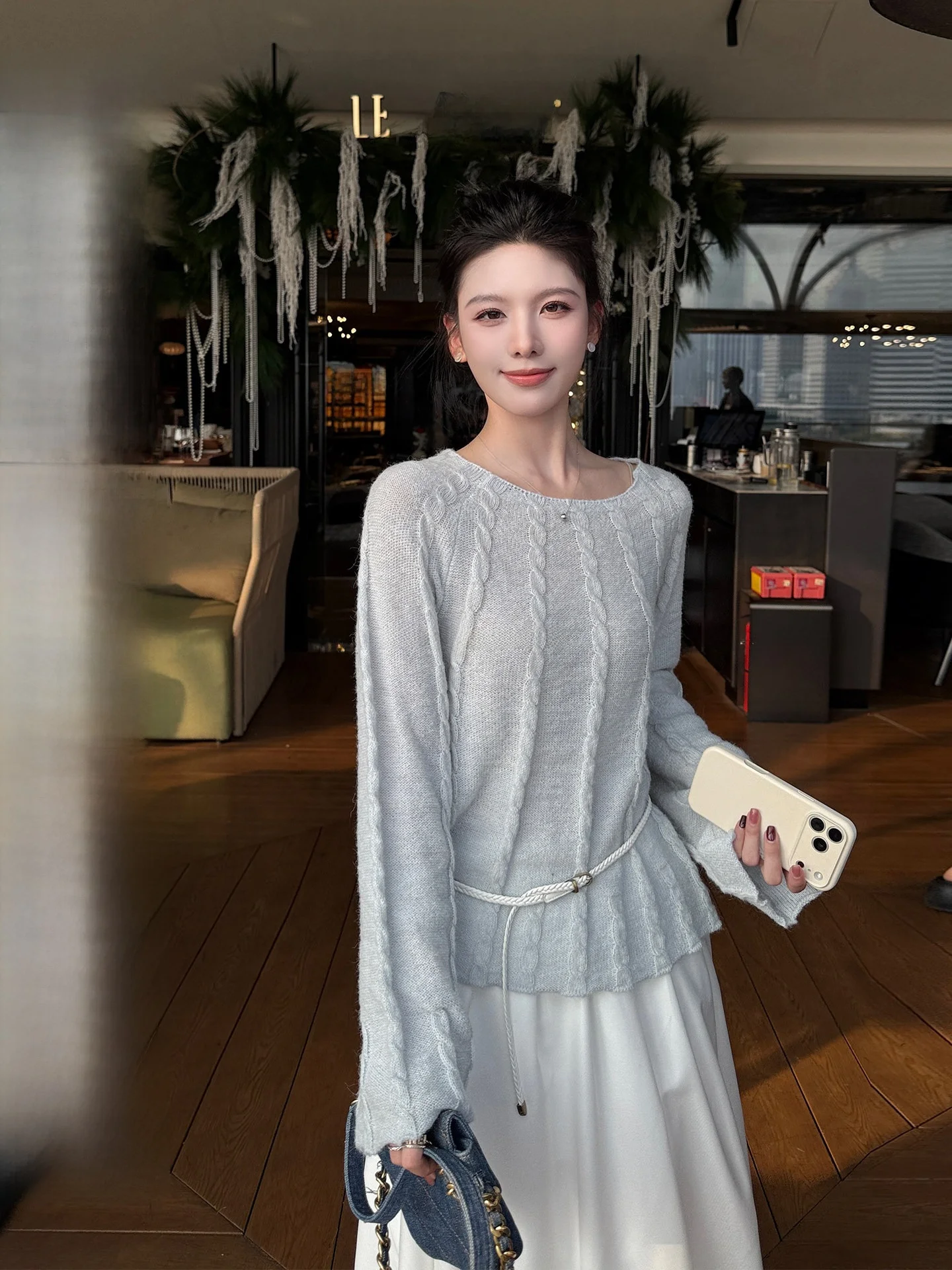 

Синий длинный свитер-свитерка для женщин, с круглым вырезом, для ношения как нижнее или верхнее белье, осенне-зимний, мягкий, свободного кроя, из нейлоновой ткани