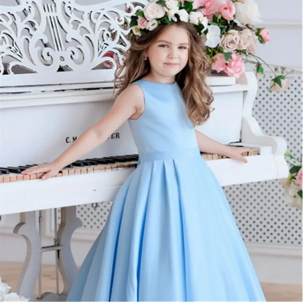 

Flower Girl Dress Round Neck Puff Prom Pageant Little Girl First Communion Ceremony Gowns