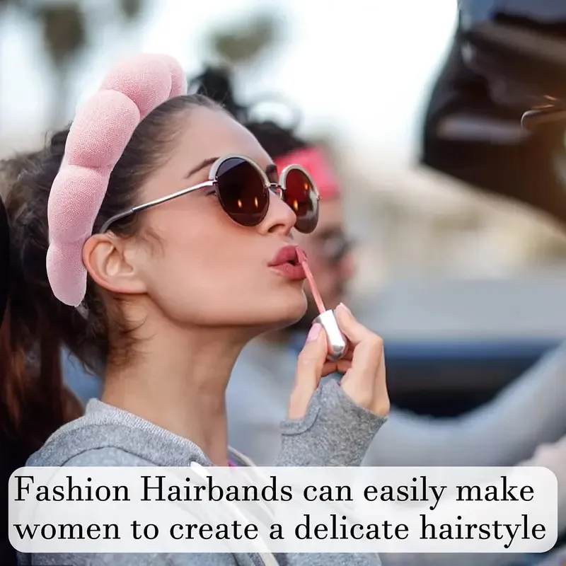 3pcs/Set Puffy Headband With Wristband Sponge Terry Towel Cloth Fabric Headband Set For Washing Face Skincare Spa Wear Makeup