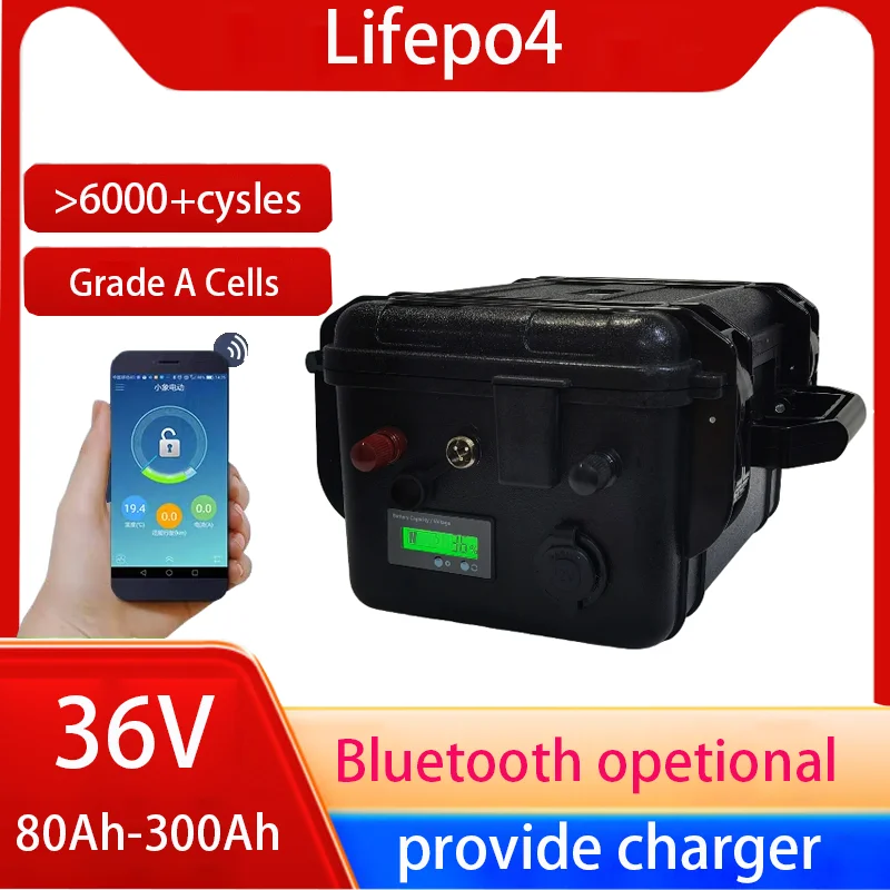 

36V LiFepo4 100Ah 80Ah 120Ah 150Ah 200Ah 300Ah Lithium Battery with Bluetooth BMS for Fishing Boat Propeller Solar System RV
