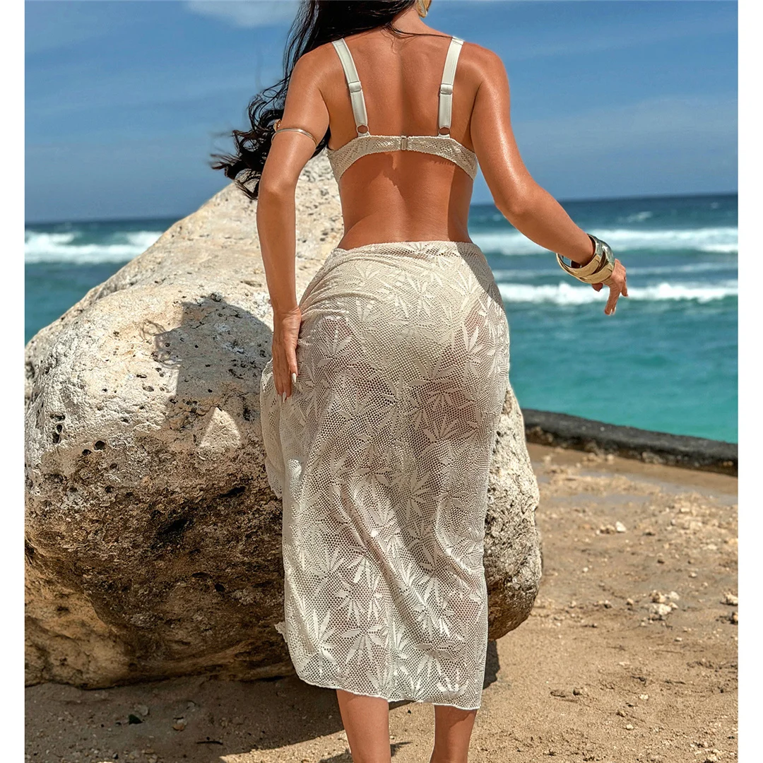 Mit Sarong, Bügel-Bikini, Damen-Badeanzug, Damen-Bademode, dreiteiliges Bikini-Set, brasilianischer Badeanzug, Badebekleidung, Schwimmbekleidung V7936 – Detail 4