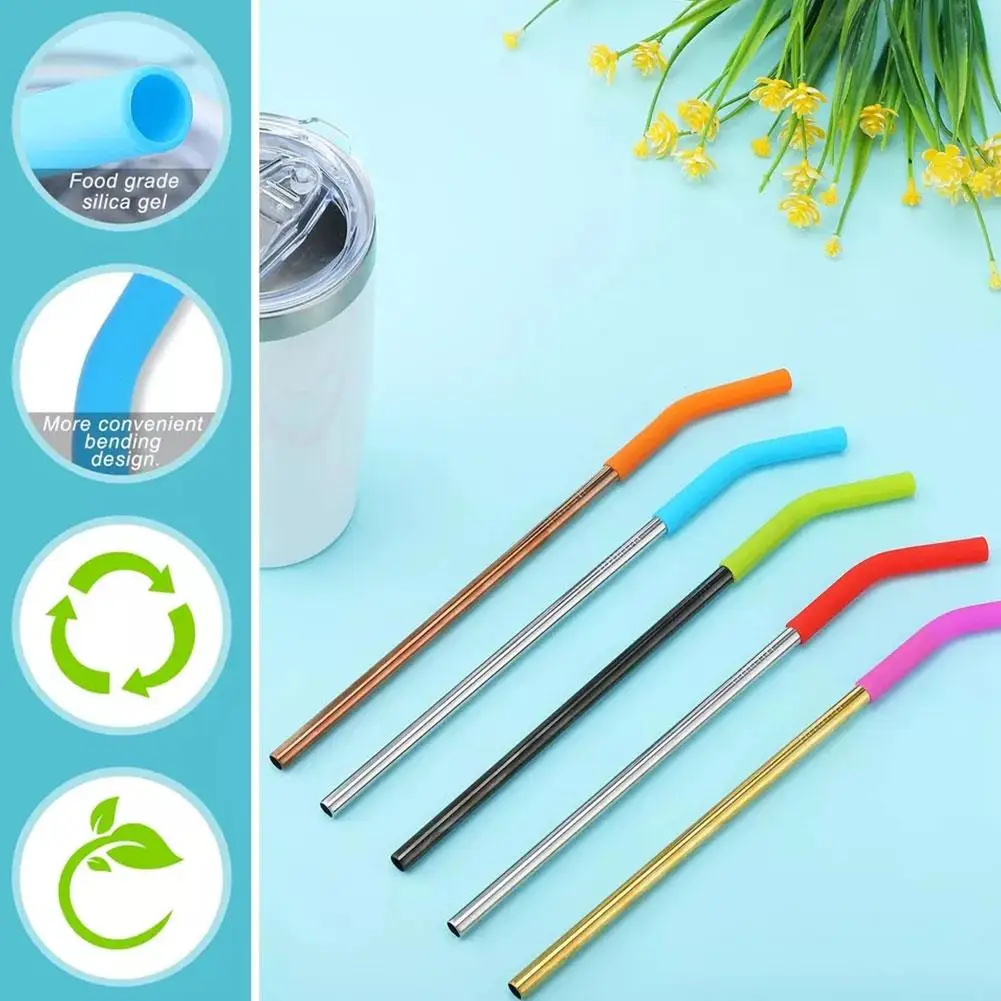 6pcs New High-end Metal Straw Silicone Tips 8mm Outer Diameter Food Grade Rubber Straw Covers Flex Elbow Hydraflow Straw