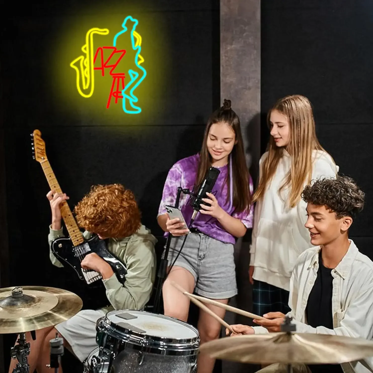 Jazz Live Neon Sign Light Saxophone Musical Instrument Led Neon Light for Bedroom Music Hall Recording Studio Instrument Shop