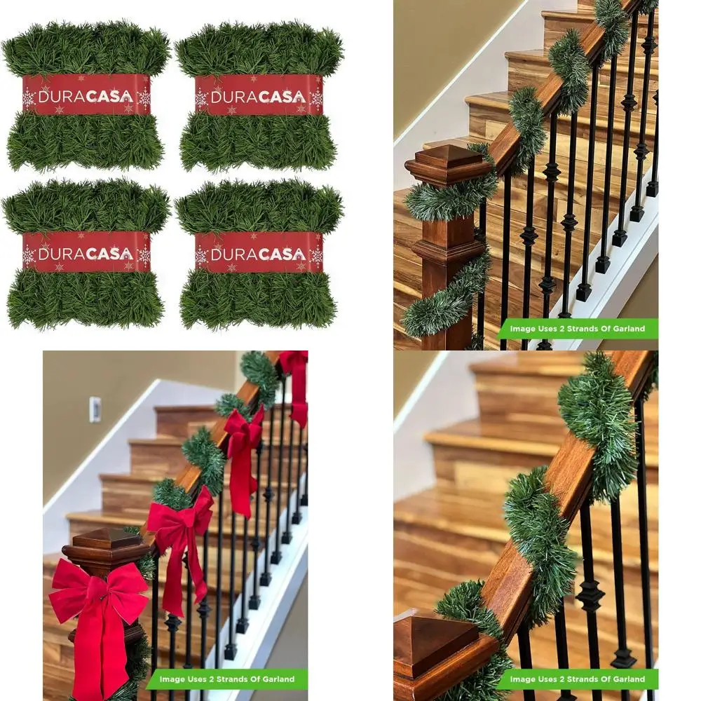 

Christmas Garland 50 Feet Long, Green Soft Non-Lit Decor, Ideal for Outdoor and Indoor Holiday Decorations (Set of 4)