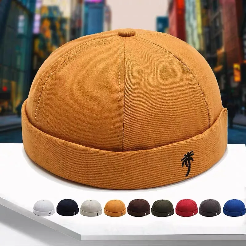 Męskie czapki hip-hopowe bez ronda czapka typu Beanie czapki z daszkiem przenośne uliczne jednolite kolorowe miękki wierzch kapelusze modne Vintage Multipurpos