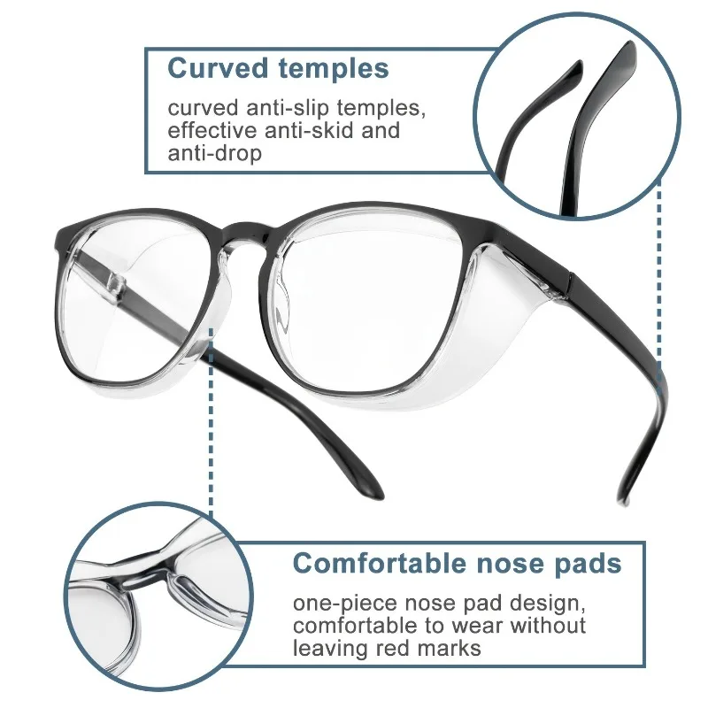 2 Stück Anti-Pollen-Schutzbrille, quadratisch, Anti-Beschlag, blaues Licht blockierende Brille mit Seitenschutz für Schule, Alltag und perfektes Geschenk – Detail 3