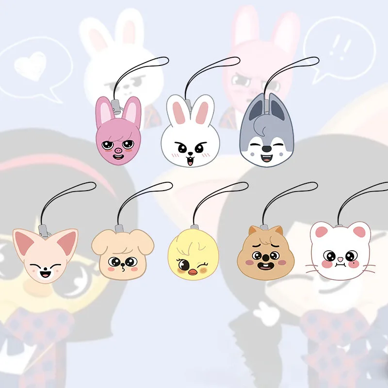 

K-POP Stray Kids Cute Cartoon Acrylic Phone Chain KeychainskzooFlash Doll Square Jar Wolf Cub Animated Smiling Face Expression