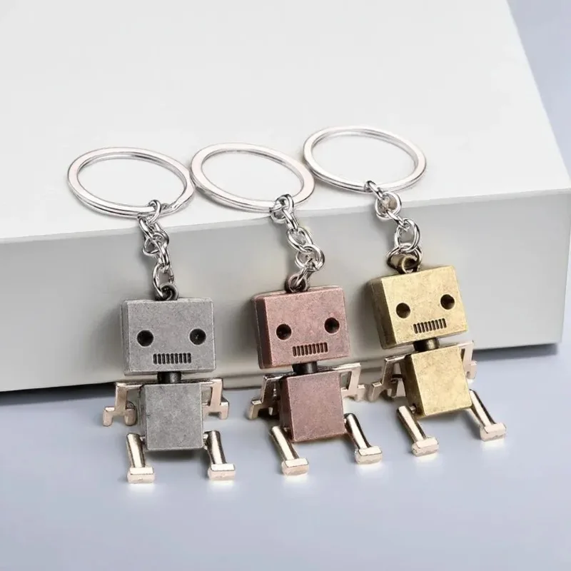 Kid Creative Movable Robot Keychain Retro Simple Cute Cartoon Pendant Metal Keychain Chain Birthday Gifts