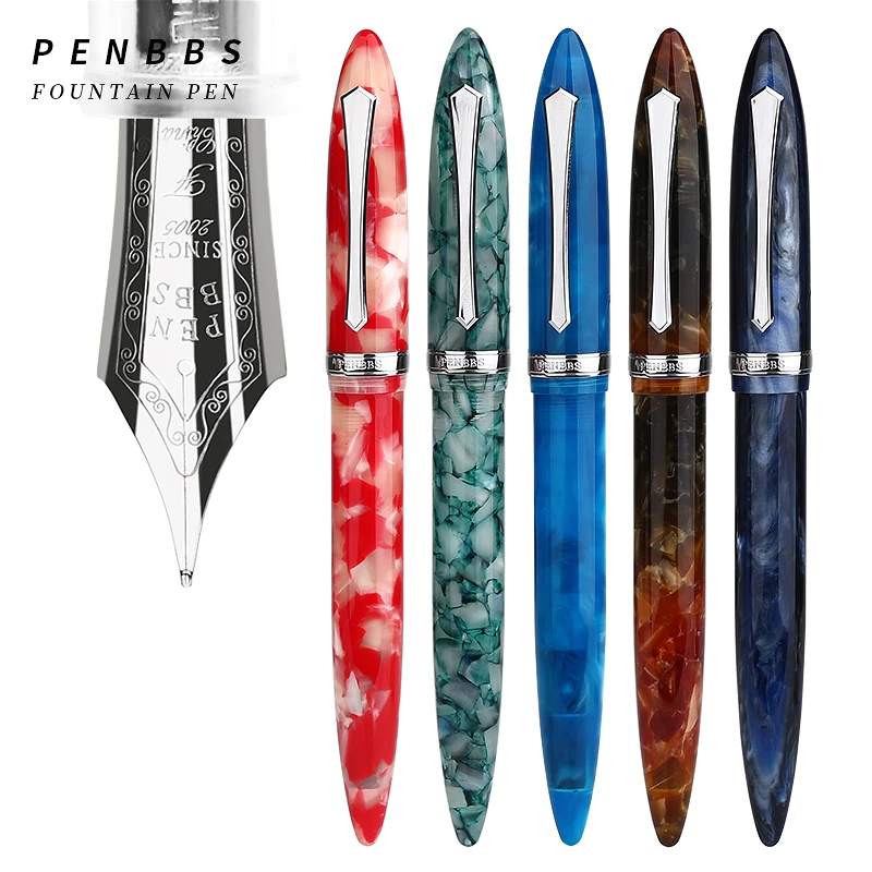 PENBBS 480 Fountain Pen F M 0.5MM 0.7MM Nib,Imported Resin Acrylic Colored Blade Tip Pen,Adult Student Handwriting Practice Gift