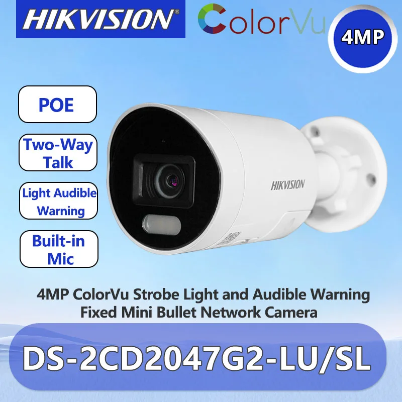 كاميرا Hikvision 4MP ColorVu IP تدعم ضوء التحدث في اتجاهين تحذير مسموع 2K كاميرا مراقبة DS-2CD2047G2-LU/SL #1