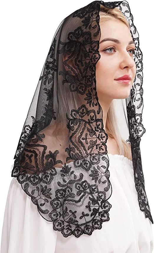 Schwarz Spanisch Stil Spitze Mantilla Frauen Kopf Abdeckt Katholischen Schleier Hochzeit Schleier