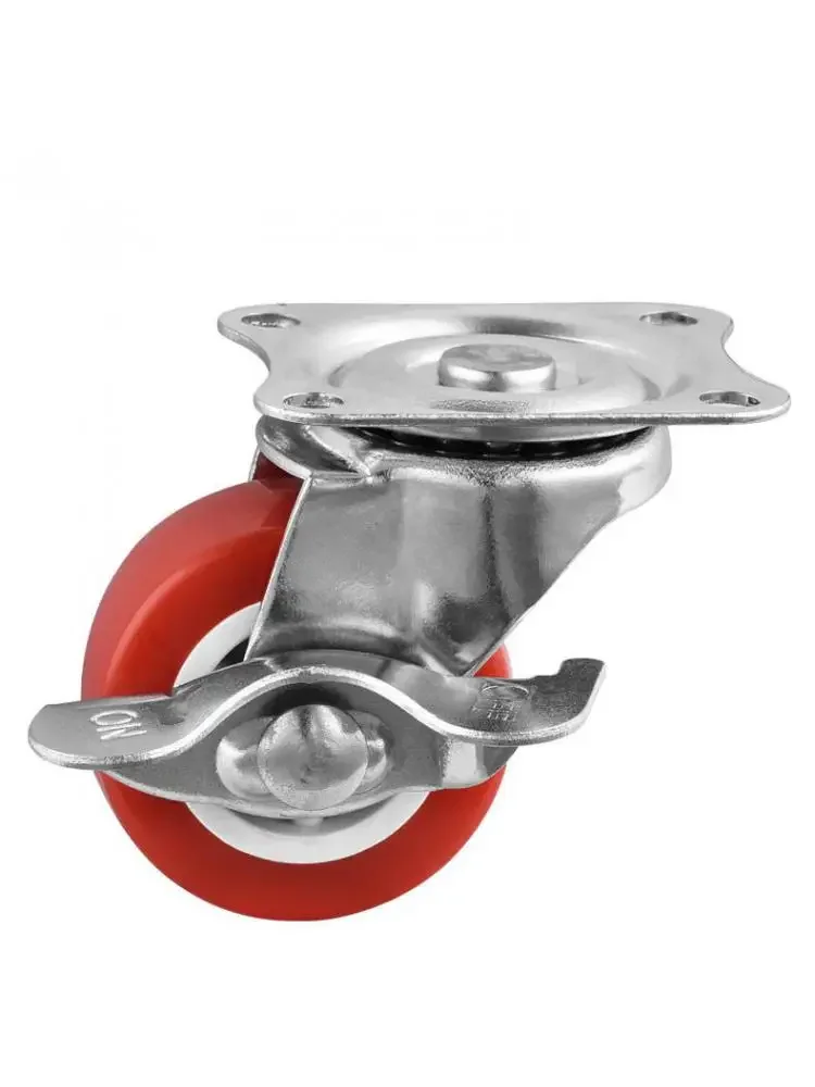 4 Pcs/Set 2 Inch Pvc Flat Bottom Brake Caster, 65mm High, Top Universal Wheel, Red Furniture Bearing 90KG