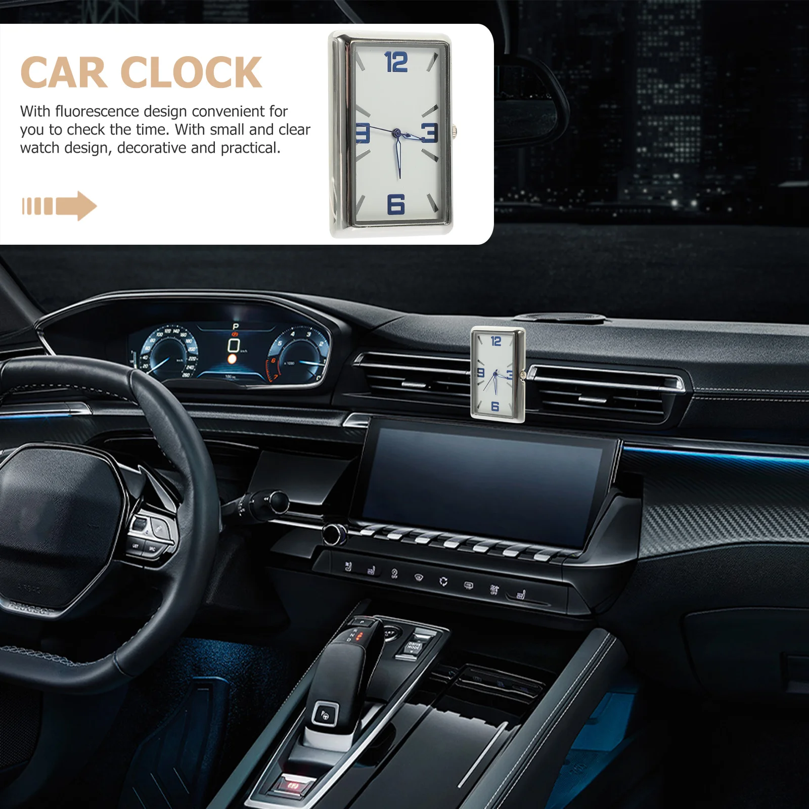 ساعة كوارتز ذاتية اللصق للسيارة من JECOMPRIS، لوحة قيادة محمولة تعمل بالطاقة، ديكور من الفولاذ المقاوم للصدأ، ساعة سفر صغيرة #4