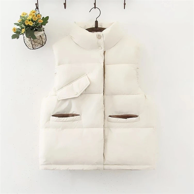 

5XL Women's Vest Jacket Short Stand Collar Down Cotton Waistcoat Autumn Winter New Korean Loose Sleeveless Coat Female Top