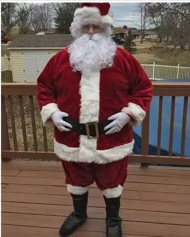 ใหม่ผู้ใหญ่ที่ดีที่สุดขายกํามะหยี่หรูหรา Santa Claus Mascot เครื่องแต่งกายคริสต์มาสชุดแฟนซีฮาโลวีนเครื่องแต่งกาย Mascot