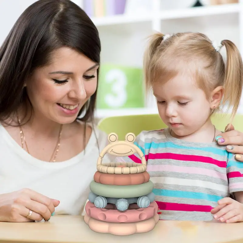 Beißring niedlichen Frosch Silikon Beiß ringe für Babys 6 teile/satz Montessori Spielzeug für das frühe Lernen pädagogisches Stapels piel für