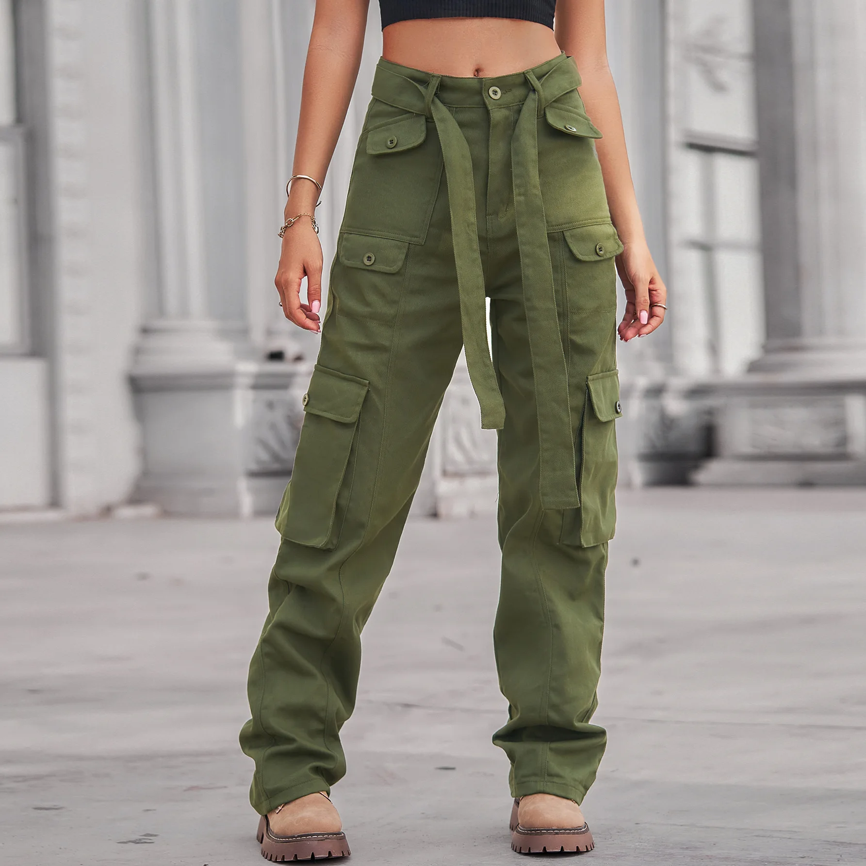 

Streetwear Women Jeans Overalls Washed Denim Multi-Pocket Heavy Industry Casual Overalls Trousers Chic Denim Pants