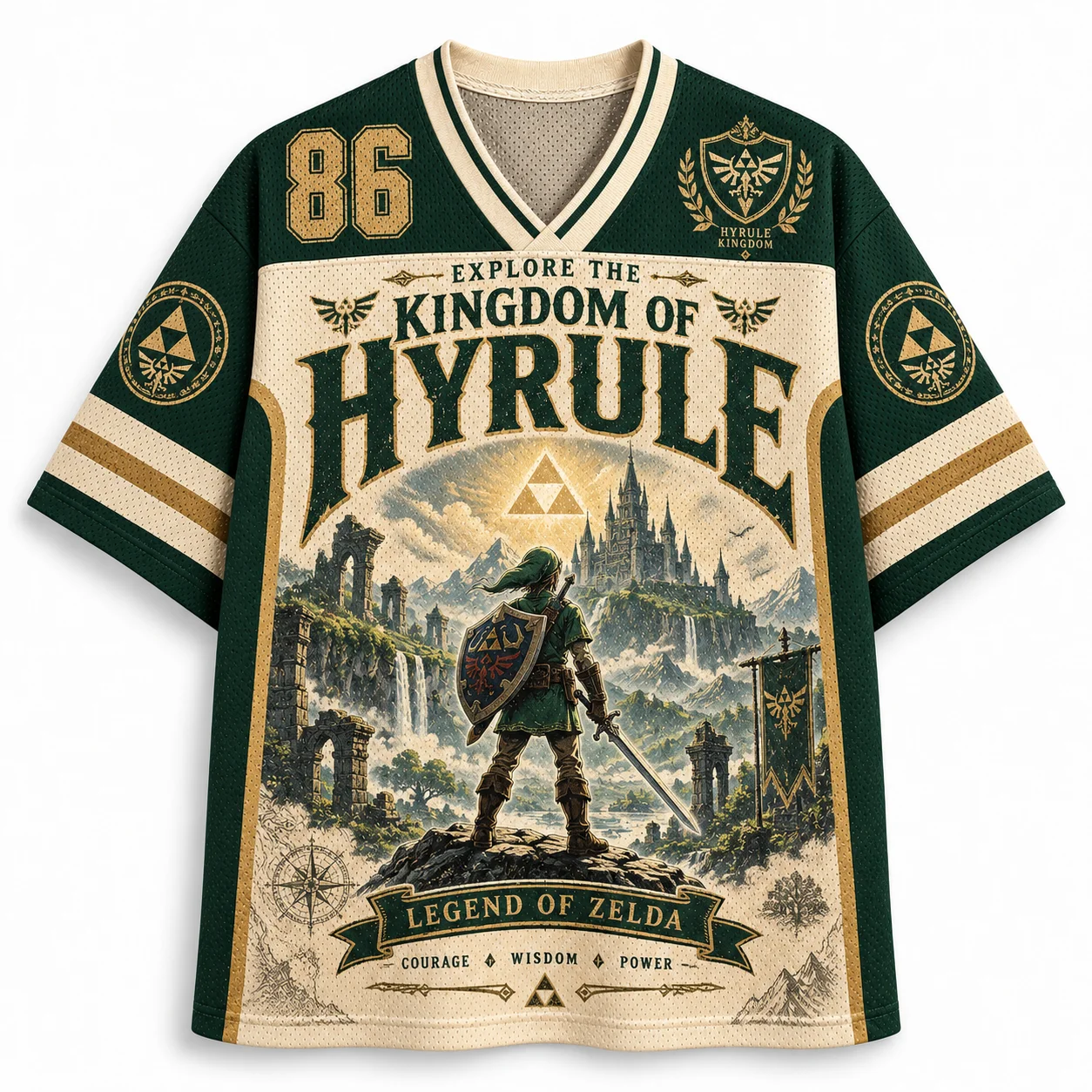Legend of Zelda No. 86 Mesh Jersey Men's and Women's Short Sleeved Full Print Retro Game Street Hip-hop Loose Role-playing Top