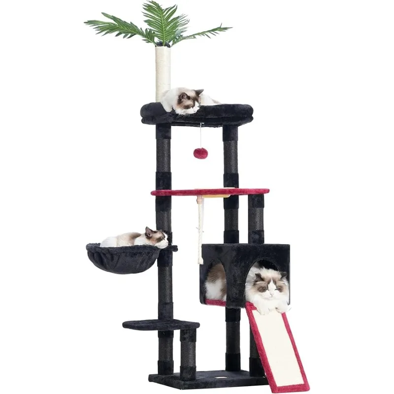 

Heybly Cat Tree,Cat Tower for Indoor Cats, 65.4 inches Cat Condo with Perches, Basket, Feeding Bowl Station, Multi-Level Plush F