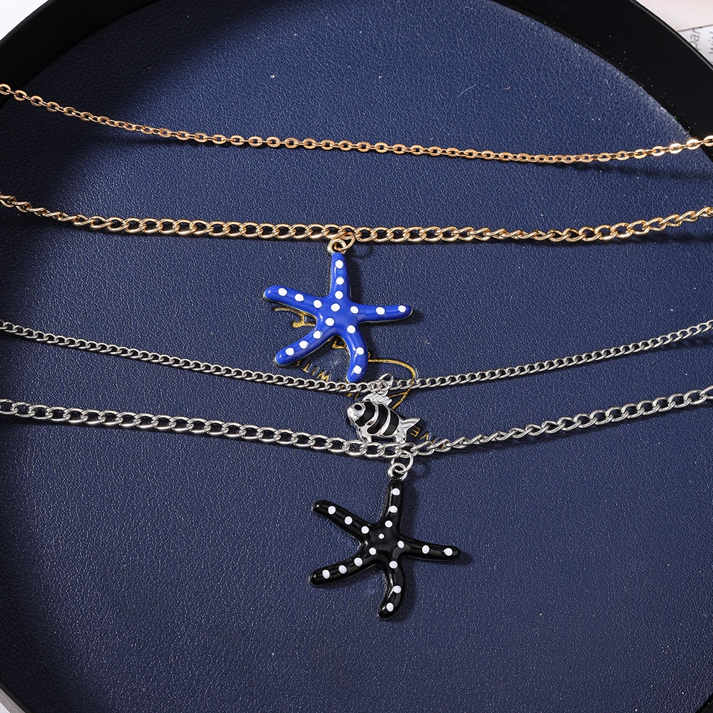 Aihua Mode Fisch-Seestern-Anhänger-Halsketten für Damen und Herren, Sommer-Strand-Party-Halskette, trendiger Schmuck, Geschenke – Detail 1