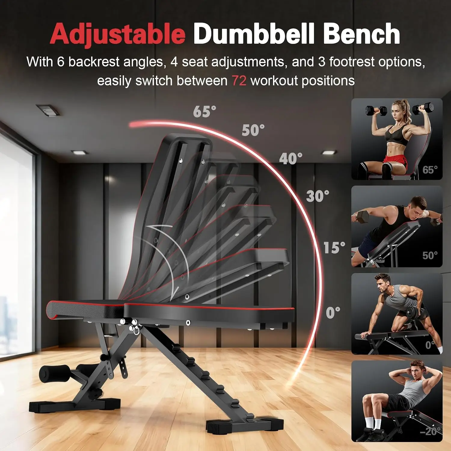 Adjustable Weight Bench with 72 Workout Positions, 660LB Capacity, Foldable & Space-Saving for Home Gym, Full-Body Training